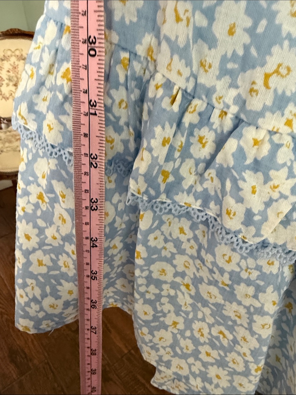 In Loom Light Blue Daisy Wrap Midi Dress Size L - Picture 4 of 5